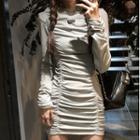 Long-sleeve Applique Mini T-shirt Dress