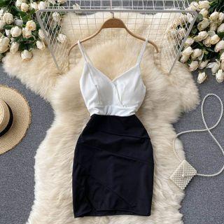 Color Block Panel Spaghetti-strap Dress