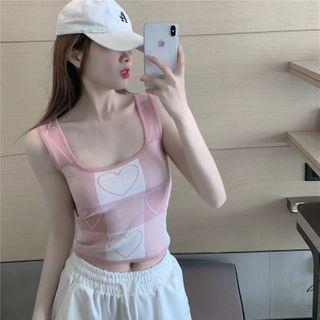 Heart Pattern Tank Top Pink & White - One Size