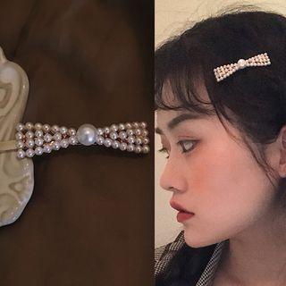 Faux Pearl Bow Hair Clip C82a - One Size
