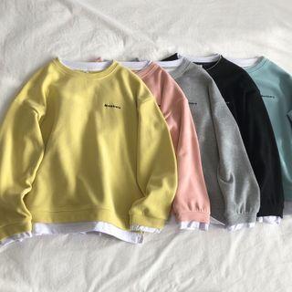 Long-sleeve Mock Two-piece Lettering Sweatshirt