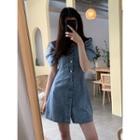 Denim Cold Shoulder Short-sleeve A-line Dress