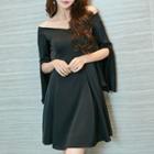Off Shoulder Slit-sleeve A-line Dress