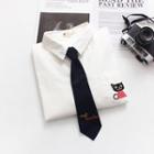Cat Embroidered Shirt With Letter Embroidered Tie