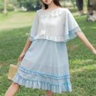 Set: Two-tone Spaghetti Strap Dress + Tassel Elbow-sleeve Top