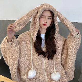 Rabbit Ear Faux Shearling Zip Hoodie