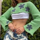 Flower Applique Cropped Sweater