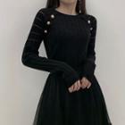 Buttoned Knit Top Black - One Size