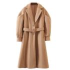 Puff-sleeve Buttoned Long Coat