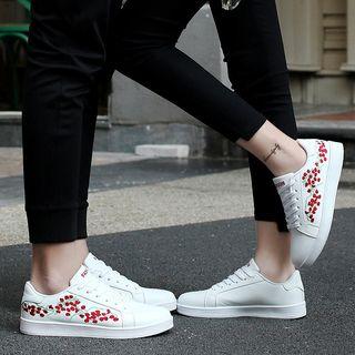 Faux-leather Embroidered Sneakers