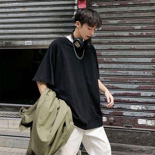 Elbow-sleeve Oversize Plain T-shirt