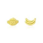 Sterling Silver Plated Gold Simple Cute Monkey Banana Asymmetric Stud Earrings Golden - One Size