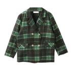 Checkered Double-breasted Blazer Plaid - Green - One Size