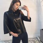 3/4-sleeve Faux-leather Shirt