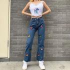 Butterfly Embroidered High-waist Straight-cut Jeans