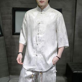 Elbow-sleeve Jacquard Forg-button Shirt