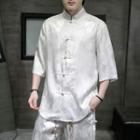 Elbow-sleeve Jacquard Forg-button Shirt