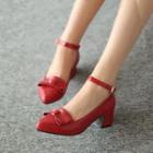 Bow Block Heel Pumps With Ankle Strap