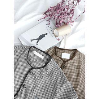 Piped Houndstooth Boxy-fit Cardigan