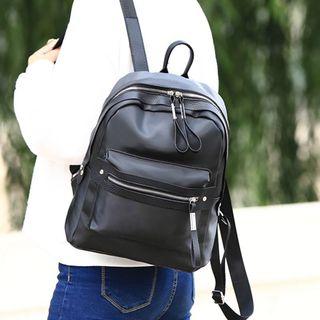 Plain Faux Leather Panel Backpack