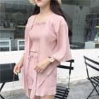 Set: Plain Bandeau Top + Wide Leg Shorts + Light Jacket