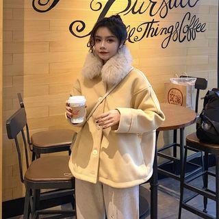 Faux Fur Collar Buttoned Jacket / Buttoned Cuff Pants