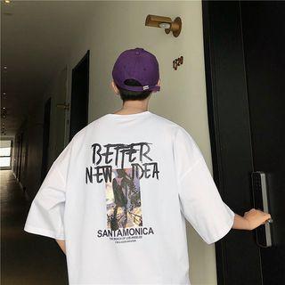 3/4-sleeve Letter Printed T-shirt