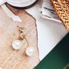 Faux Pearl Dangle Earring 1 Pair - 925 Silver - White Faux Pearl - Gold - One Size