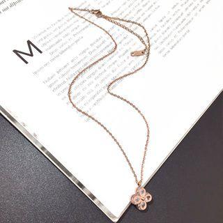 Rhinestone Alloy Flower Pendant Necklace 18k Rose Gold - One Size