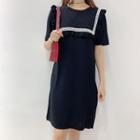 Lace Trim Ruffled Short-sleeve Mini Knit Dress Black - One Size