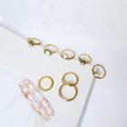 Retro Alloy Ring (various Designs) Set Of 8 - Gold - One Size