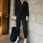 Long-sleeve Buttoned Cropped Cargo Harem Jumpsuit