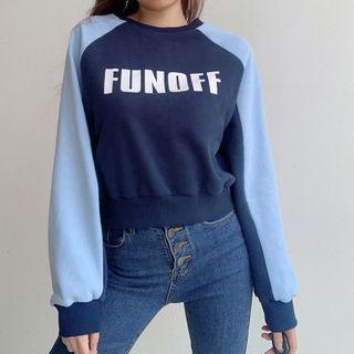 Cropped Lettering Print Color Block Sweatshirt