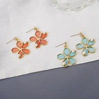 Faux Pearl Resin Flower Dangle Earring