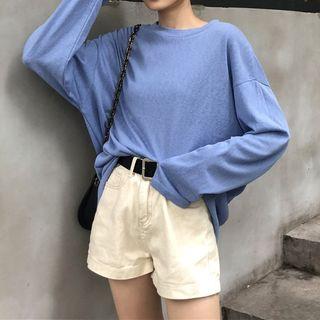 Long-sleeve Loose-fit Plain T-shirt