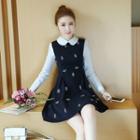 Mock Two-piece Panel Long-sleeve Collared Dress