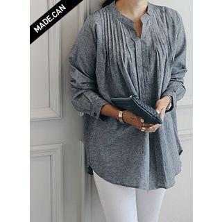 Open-placket Pintuck-trim Shirt