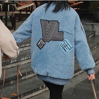 Lettering Furry Bomber Jacket