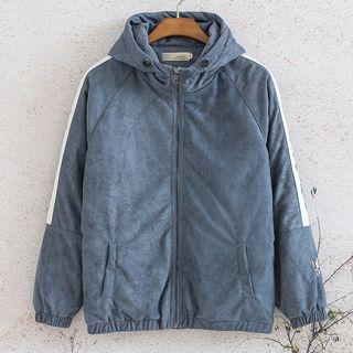 Contrast-trim Dog Embroidered Hooded Jacket