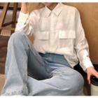 Long Sleeve Plain Blouse White - One Size