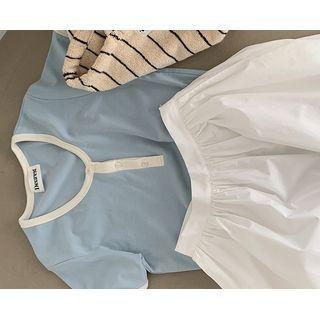 [dearest] Ringer U-neck Henley Sky Blue - One Size
