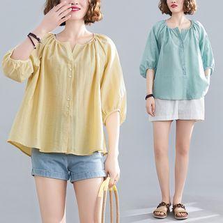 Buttoned Balloon-sleeve Blouse