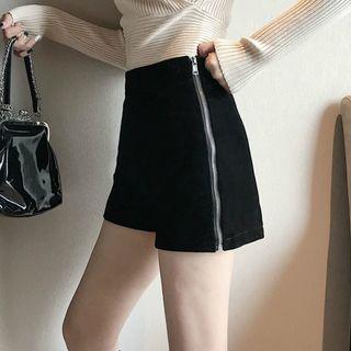 Side-zip Velvet Shorts