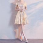 Short-sleeve V-neck Sequin Cocktail Dress
