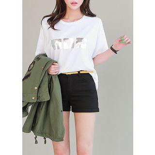 Round-neck Lettering Boxy-fit T-shirt