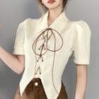 Short-sleeve Collar Lace-up Cropped T-shirt