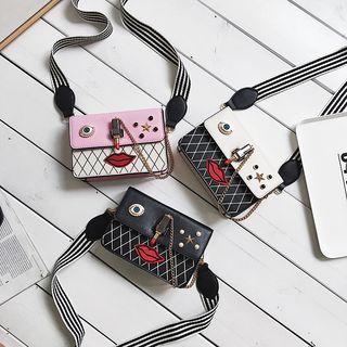 Lip Embroidered Shoulder Bag