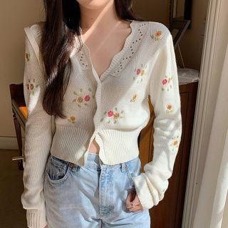 Floral Embroidered Knit Cardigan Cardigan - One Size