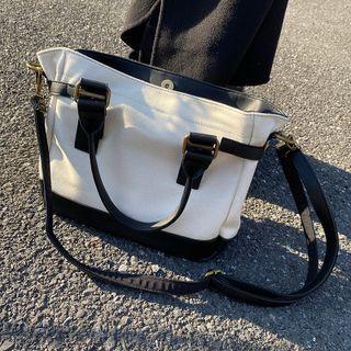 Color Panel Canvas Tote Bag White & Black - One Size