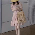 Short-sleeve Plaid Crew-neck High-waist Mini Dress